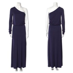 Halston Heritage Navy one shoulder long sleeve maxi gown